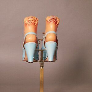 1970s Baby Blue Slingback Cutout Platform Heels